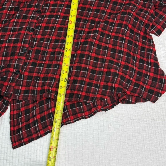 Kedem Sasson Top Women's One Size Red Plaid Button Up Tunic Oversized Lagenlook - Picture 10 of 14